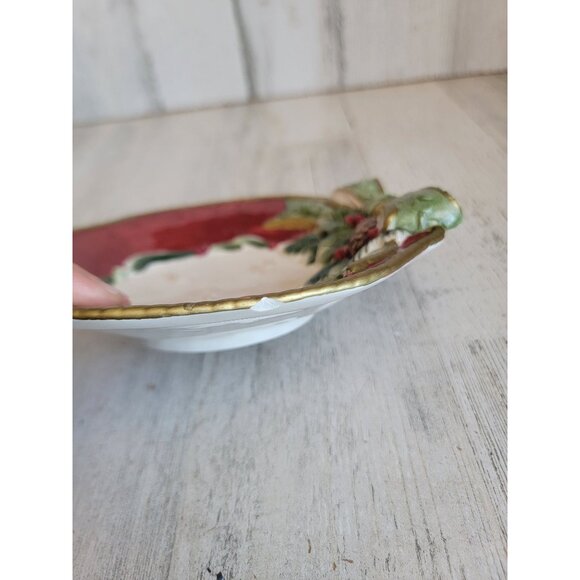 Fitz Floyd seasons plate red rimmed pine cone home decor - Picture 4 of 6